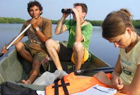 Conservation & Environment Conservation volunteers and local staff from a rescue and rehabilitation centre survey the wildlife around a lagoon in Mexico.