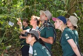 Peru A group of adult volunteers go on a bird survey to monitor the local wildlife during their Conservation placement in Peru.