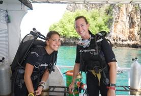 Thailand Conservation & Community volunteers prepare for a survey dive to monitor marine life off the coast of Thailand.