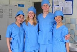Mongolia Medicine High School Project interns wear their scrubs, ready to observe surgery at a hospital in Mongolia.
