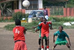 Sports Children in Ghana playing soccer at our volunteer Sports placement for high school students.