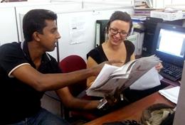 Sri Lanka A volunteer learns more about print journalism from a professional journalist during her internship in Sri Lanka.
